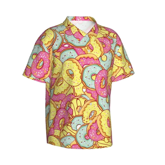 Picia Donut and Blue Gentle Cotton Regular Fit Short Sleeve Casual Hawaiian Shirt for Men-3X-Large