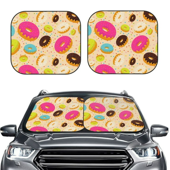 Picia Donuts 2 Piece Car Windshield Sun Shade Foldable | Foldable Sun Shield for Front Window Blocks UV Rays and Keeps Your Vehicle Cool-Medium