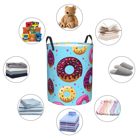 Picia Donuts Large Laundry Basket, Waterproof, Freestanding Laundry Hamper, Collapsible Tall Clothes Hamper with Extended Handles-Small