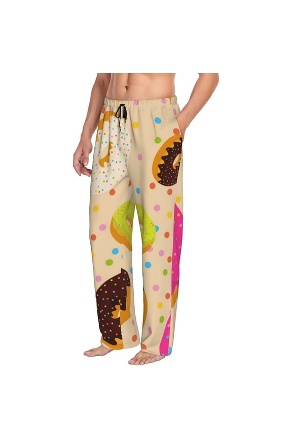 Donuts Mens Soft Woven Cotton Elastic Waistband Sleep Pajama Pant Lounge Sleep Pant With Pockets And Drawstring-Large