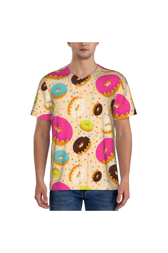 Donuts Pattern Mens Polo Shirts Quick Dry Short Sleeve Golf T Shirt Performance Moisture Wicking Casual Workout Baseball T-shirt-Small