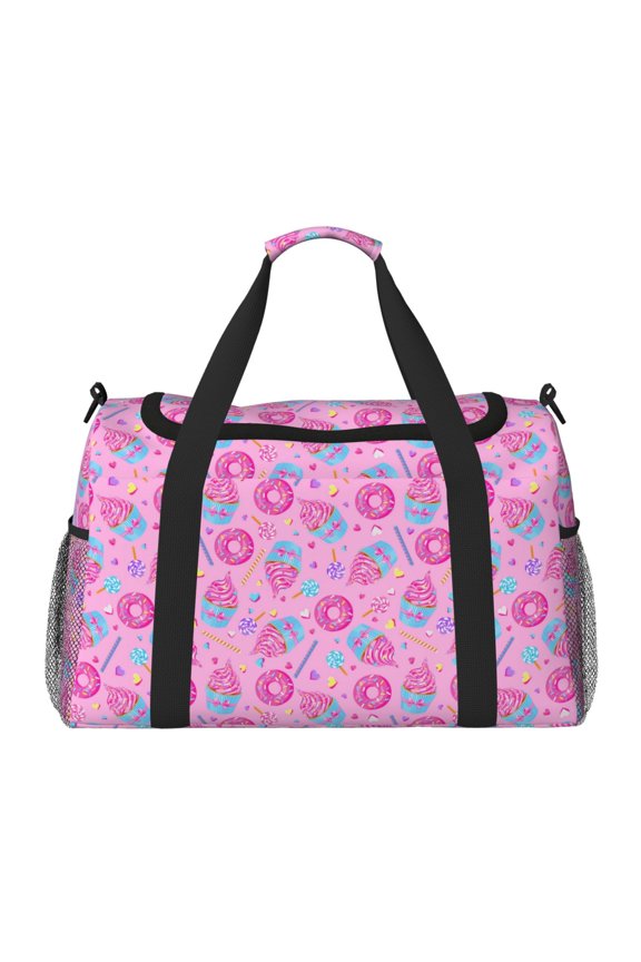 Donuts Print Travel Duffle Bag,Weekender Bags for Women with Shoe Compartment, Gym Duffel Bag with Wet Pocket, Hospital Bags for Labor and Delivery