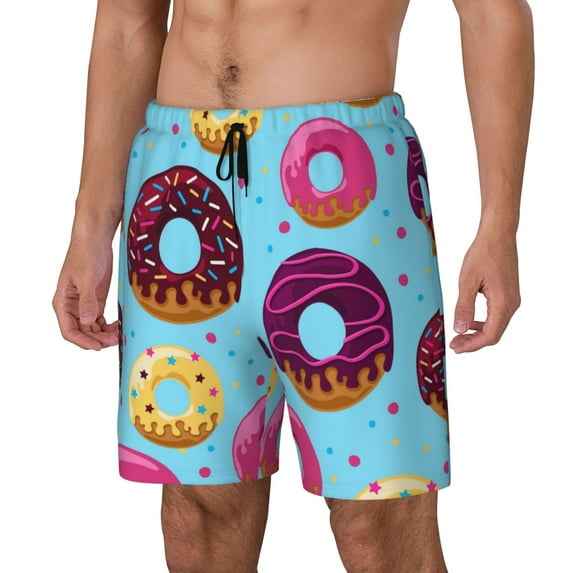 Picia Donuts pattern Mens Swim Trunks with Compression Liner Stretch Beach Shorts Quick Dry with Zipper Pockets No-Chafing Board Shorts-Large