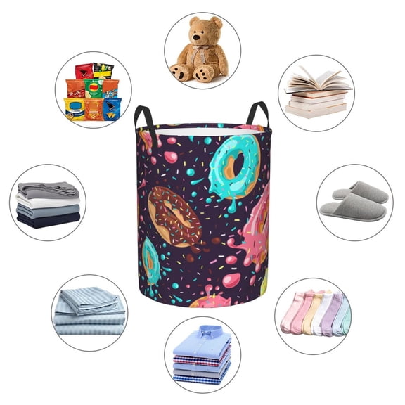 Picia Donuts1 Large Laundry Basket, Waterproof, Freestanding Laundry Hamper, Collapsible Tall Clothes Hamper with Extended Handles-Small