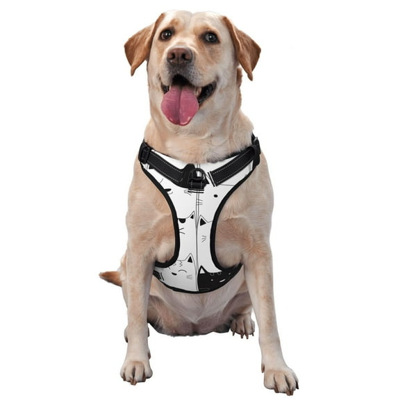 Picia Doodle Cute Cat No-Pull Dog Harness Reflective Front Clip Vest with Handle,Step-in Air Dog Harness,Adjustable 2 Metal Rings 4 Buckles,Easy to Put on & Take Off Large
