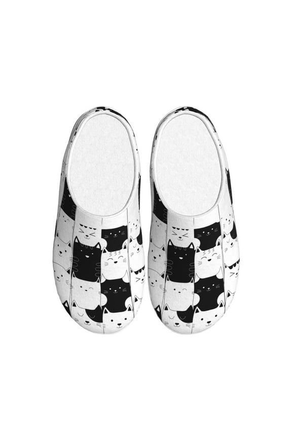 Doodle Cute Cat for Women's Lamb-hug Comfy Fleece House Slippers Memory Foam, Slip-on House Shoes Indoor Outdoor-46/47
