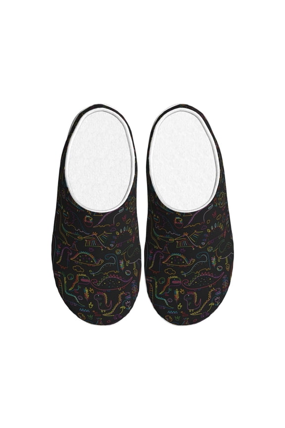 Doodle Dinosaur for Women's Lamb-hug Comfy Fleece House Slippers Memory Foam, Slip-on House Shoes Indoor Outdoor-39/40