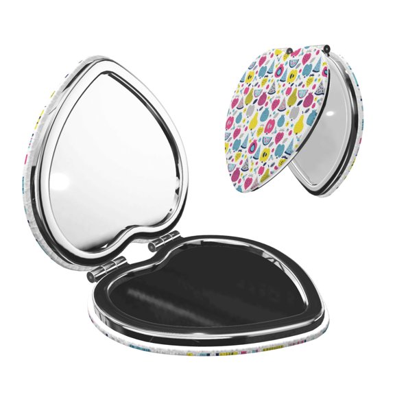 Picia Doodle Fruits for Compact Vanity Mirror , Travel Makeup Mirror , Portable Magnifying Cosmetic Mirror for Daily, Work, Business-Heart Shape