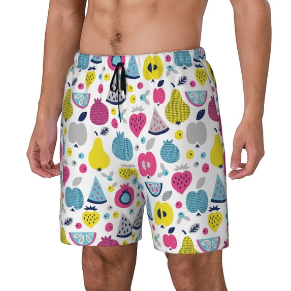 Picia Doodle Fruits pattern Mens Swim Trunks with Compression Liner Stretch Beach Shorts Quick Dry with Zipper Pockets No-Chafing Board Shorts-XX-Large