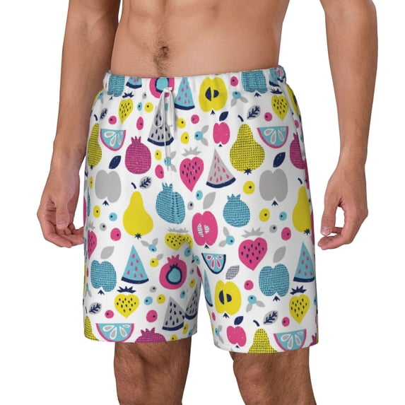 Picia Doodle Fruits pattern Mens Swim Trunks with Compression Liner Stretch Beach Shorts Quick Dry with Zipper Pockets No-Chafing Board Shorts-Medium