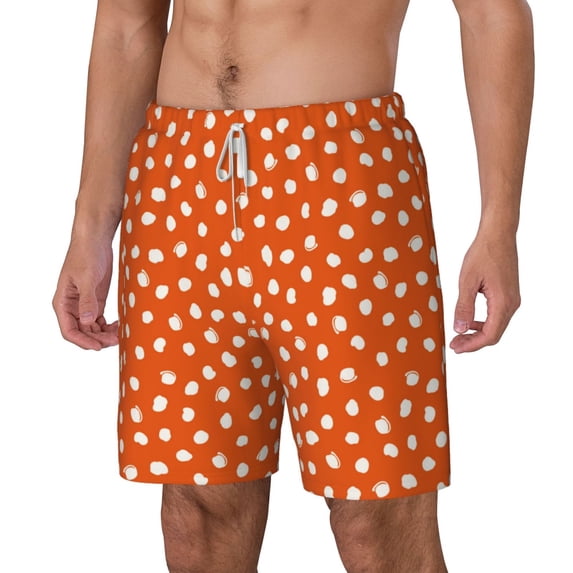 Picia Dots On Orange Background pattern Mens Swim Trunks with Compression Liner Stretch Beach Shorts Quick Dry with Zipper Pockets No-Chafing Board Shorts-Medium