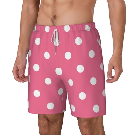 Picia Dots On Rose Red Background pattern Mens Swim Trunks with Compression Liner Stretch Beach Shorts Quick Dry with Zipper Pockets No-Chafing Board Shorts-XX-Large