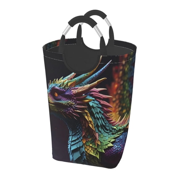 Picia Dragon with Colorful Tail Laundry Basket With Handles Laundry Hamper Toys Storage Organizer Foldable Bucket Washing Bin Dirty Clothes Bag For Home Bathroom Bedroom Dorm