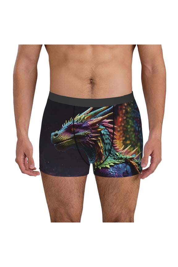 Dragon with Colorful Tail Pattern Men’s Boxer Briefs – Soft & Breathable Underwear, Stretchy & Comfortable Fit, Supportive Pouch Design, Moisture-Wicking-Large