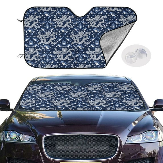 Picia Dragon Curved Windshield Sunshade Accordion Folding Style Auto Shade for Car Truck SUV Van Blocks UV Ray Sun Visor Protector -Medium
