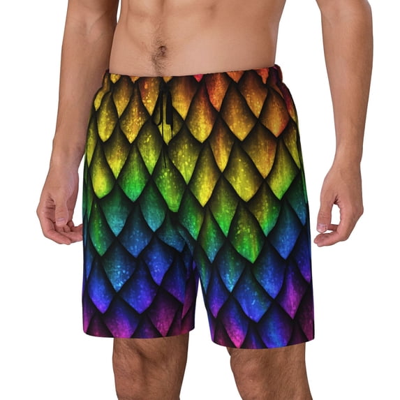 Picia Dragon Scales pattern Mens Swim Trunks with Compression Liner Stretch Beach Shorts Quick Dry with Zipper Pockets No-Chafing Board Shorts-Small