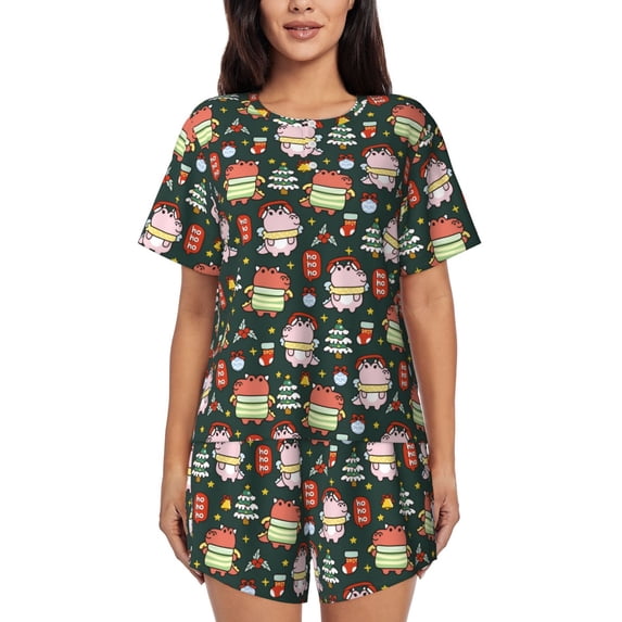 Picia Dragon With Hohoho Pajamas Sets for Women Soft Short-Sleeved Pjs with Lounge Shorts Two Piece Sleepwear-Medium