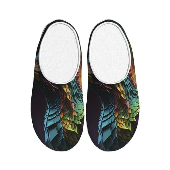 Picia Dragon with Colorful Tail for Women's Lamb-hug Comfy Fleece House Slippers Memory Foam, Slip-on House Shoes Indoor Outdoor-35/36