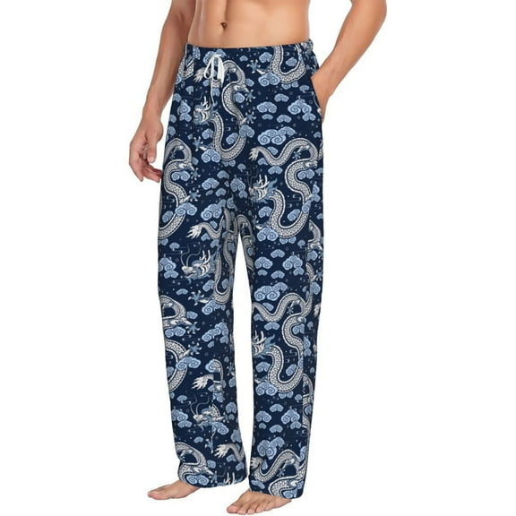 Picia Dragons Mens Soft Woven Cotton Elastic Waistband Sleep Pajama Pant Lounge Sleep Pant With Pockets And Drawstring-Large