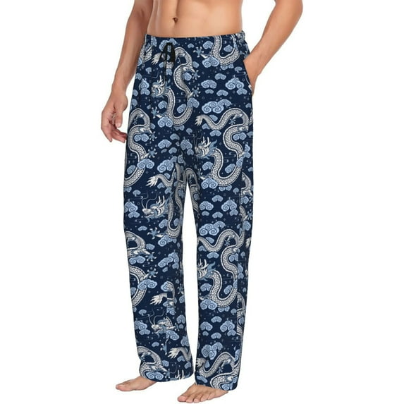 Picia Dragons Mens Soft Woven Cotton Elastic Waistband Sleep Pajama Pant Lounge Sleep Pant With Pockets And Drawstring-Medium