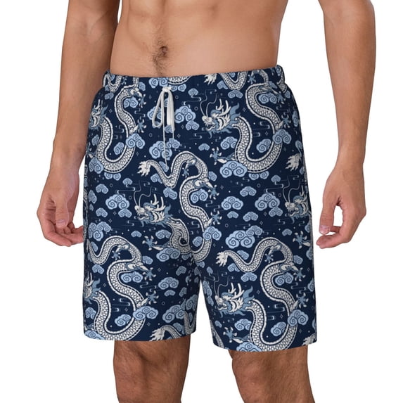 Picia Dragons pattern Mens Swim Trunks with Compression Liner Stretch Beach Shorts Quick Dry with Zipper Pockets No-Chafing Board Shorts-Large