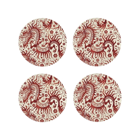 Picia Dragons1 Printed Leather Coasters for Drinks, 4" Drink Coasters Set of 4 for Tabletop Protection, Handmade Luxurious Home Décor and Housewarming Gift -Round Shape