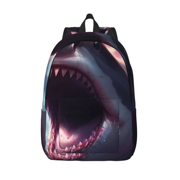 Picia Dramatic Shark Attack Printed Canvas Daypack - Stylish and Durable Vintage Compact Backpack - Class, Work, Travel, or Laptop Bookbag,Organized Compartments-Medium