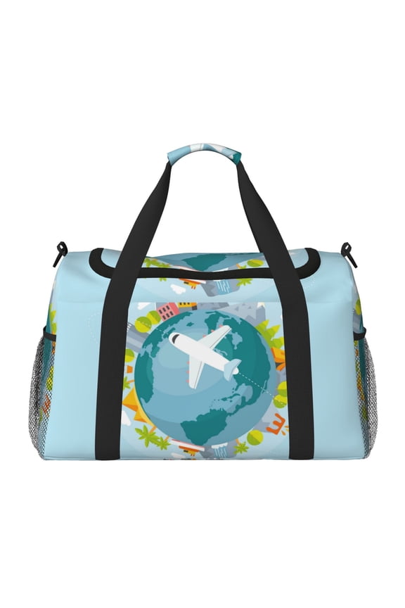 Dreaming Travel Print Travel Duffle Bag,Weekender Bags for Women with Shoe Compartment, Gym Duffel Bag with Wet Pocket, Hospital Bags for Labor and Delivery