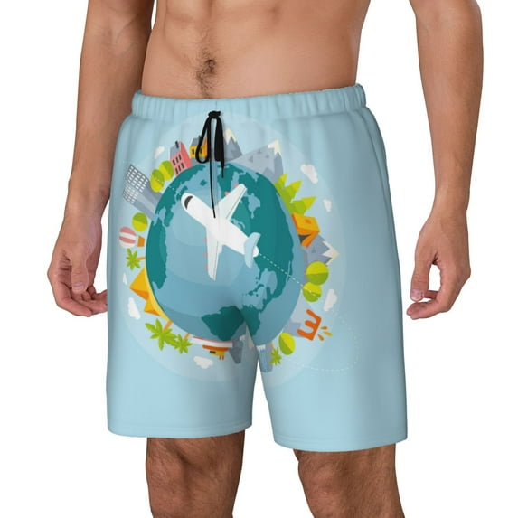 Picia Dreaming Travel pattern Mens Swim Trunks with Compression Liner Stretch Beach Shorts Quick Dry with Zipper Pockets No-Chafing Board Shorts-XX-Large