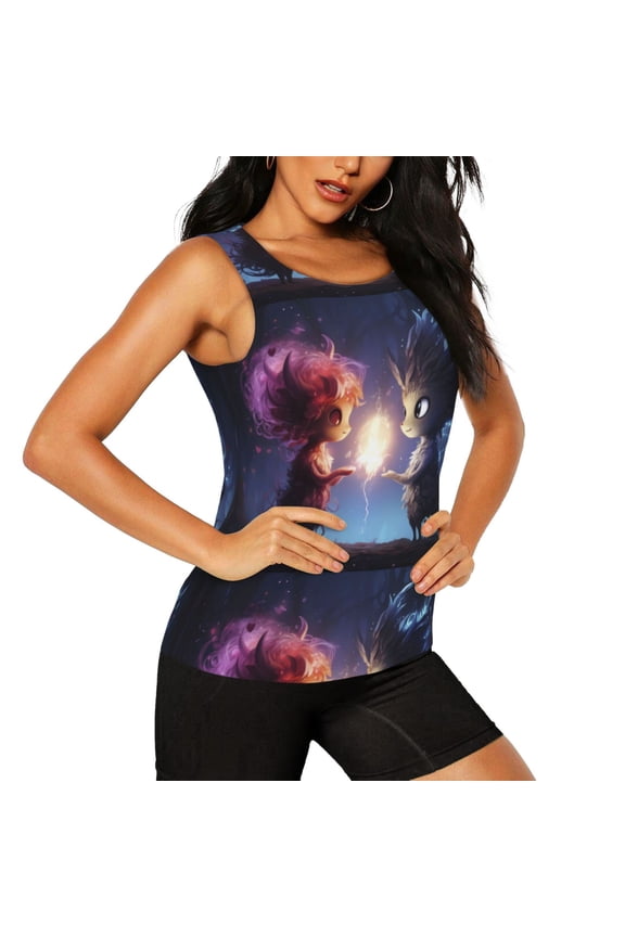 Dreamy Forest Elf Pattern Women's Workout Tank Top,Breathable Activewear,Slim Fit Athletic Top,Versatile Workout Moisture-wicking top-X-Large