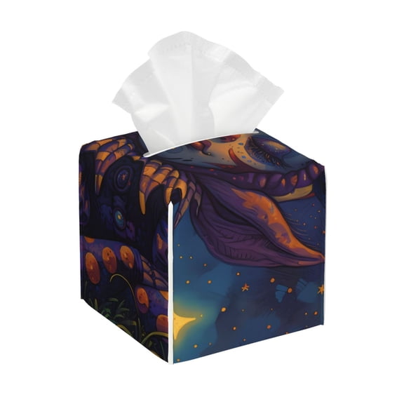 Picia Dreamy Jester Under Stars Pattern Tissue Box Cover,PVC Leather Square Holder,Tissue Box Holder with Magnetic Bottom,Facial Paper Organizer Dispenser-5.2"X5.2"X5.2"