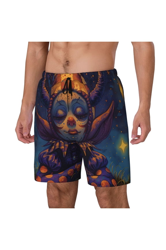 Dreamy Jester Under Stars pattern Mens Swim Trunks with Compression Liner Stretch Beach Shorts Quick Dry with Zipper Pockets No-Chafing Board Shorts-Large