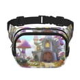 thumbnail image 1 of Picia Dreamy Mushroom House Print Square Double-Layer Waist Bag Mini Adjustable Waist Belt Bag Exercise Running Travel Hiking, 1 of 9