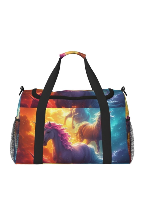 Dreamy Night Sky White Horse Print Travel Duffle Bag,Weekender Bags for Women with Shoe Compartment, Gym Duffel Bag with Wet Pocket, Hospital Bags for Labor and Delivery