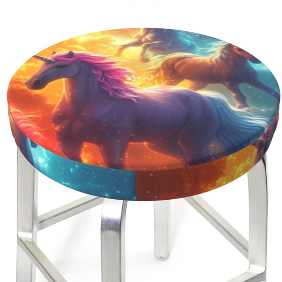 Picia Dreamy Night Sky White Horse pattern Round Stool Covers Comfy Seat Covers Stretch Removable WashableChair Slipcover Round Bar Chair Cushion Cover-13 inch
