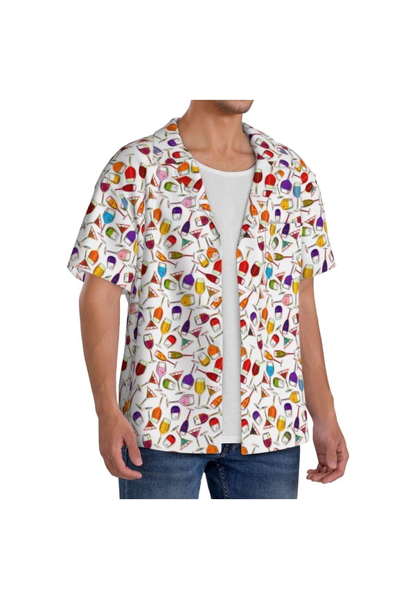 Drink And Cocktail Glasses Men's Linen Shirts Short Sleeve Cuban Beach Shirts Casual Shirts Button Down Shirt for Men Beach Summer Wedding Shirt-3X-Large