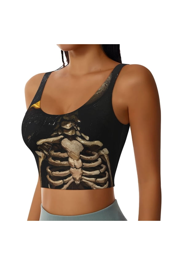 Duck Bones Sports Bra for Women,Padded Strappy Sports Bras Medium Support Yoga Bra with Removable Cups,Running Yoga Bra-Large