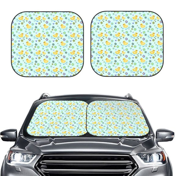 Picia Duck Cartoon 2 Piece Car Windshield Sun Shade Foldable | Foldable Sun Shield for Front Window Blocks UV Rays and Keeps Your Vehicle Cool-Small