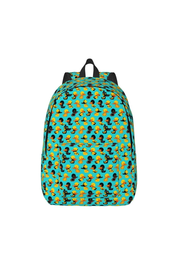 Duck In Black Suit Printed Canvas Daypack - Stylish and Durable Vintage Compact Backpack - Class, Work, Travel, or Laptop Bookbag,Organized Compartments-Small