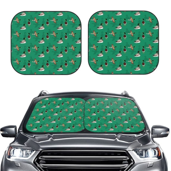 Picia Duck Mallard Flying Pose 2 Piece Car Windshield Sun Shade Foldable | Foldable Sun Shield for Front Window Blocks UV Rays and Keeps Your Vehicle Cool-Small