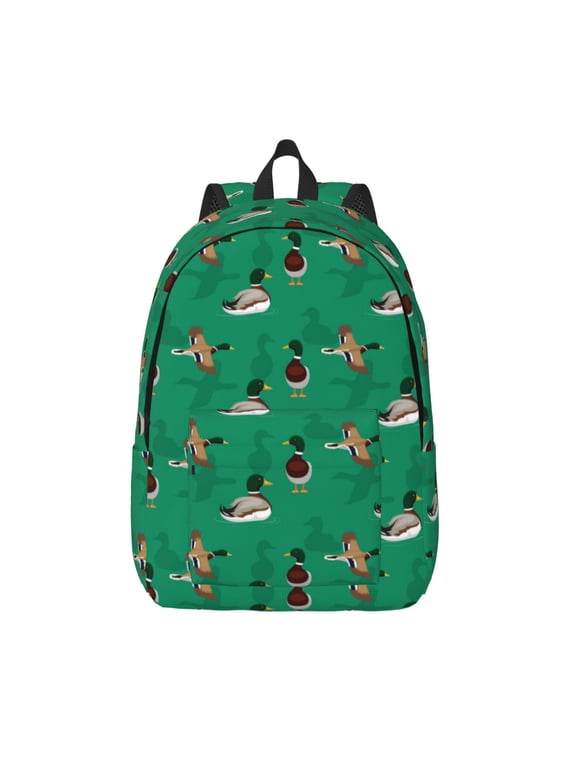 Duck Mallard Flying Pose Printed Canvas Daypack - Stylish and Durable Vintage Compact Backpack - Class, Work, Travel, or Laptop Bookbag,Organized Compartments-Medium