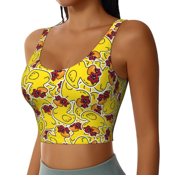 Picia Duck with Star Sunglasses Sports Bra for Women,Padded Strappy Sports Bras Medium Support Yoga Bra with Removable Cups,Running Yoga Bra-XX-Large