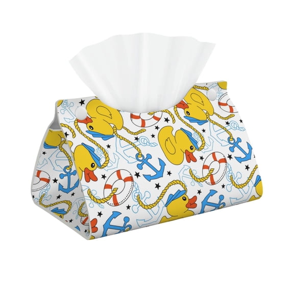 Picia Ducks and Anchors Pattern Long Tissue Box Cover,PVC Leather Triangle Holder,Tissue Box Holder with Magnetic Bottom,Facial Paper Organizer Dispenser-7.9"X4.9"X4.5"