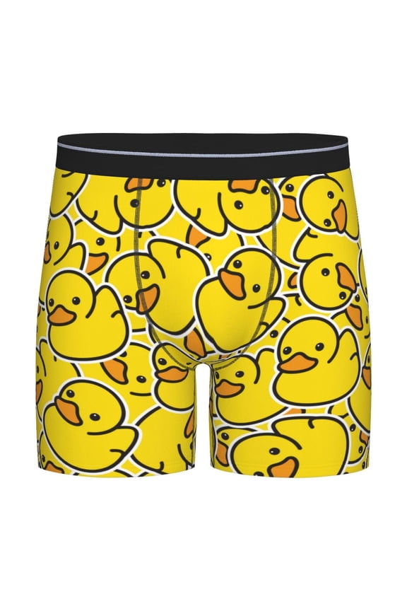 Ducky Cartoon Animal Yellow Pattern Men's Athletic Long Leg Briefs , Performance Stretch Underwear，Moisture-Wicking