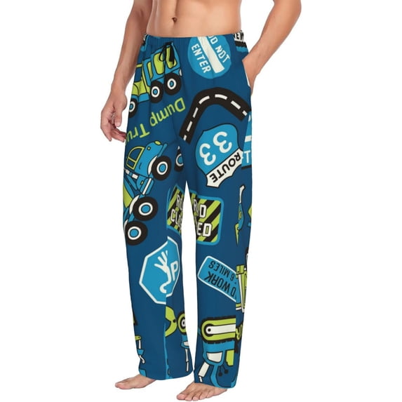 Picia Dump Truck Mens Soft Woven Cotton Elastic Waistband Sleep Pajama Pant Lounge Sleep Pant With Pockets And Drawstring-Large