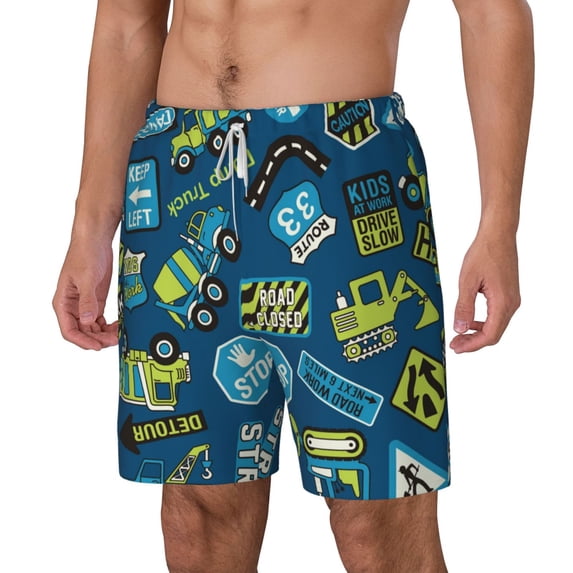 Picia Dump Truck pattern Mens Swim Trunks with Compression Liner Stretch Beach Shorts Quick Dry with Zipper Pockets No-Chafing Board Shorts-XX-Large