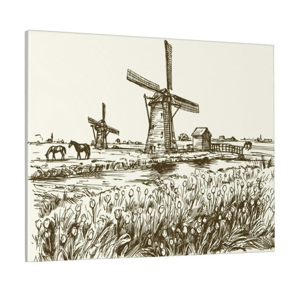 Picia Dutch Windmill Pattern Decorative Picture – Unique Wall Art, Modern Canvas Print for Trendy Interiors (Horizontal)