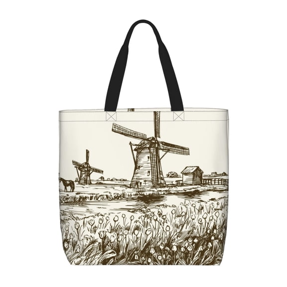 Picia Dutch Windmill for Tote Bag for Women with Zipper, Gym Tote with Compartments, Laptop Work Tote Nurse Dance Yoga Bag for Sport, Travel