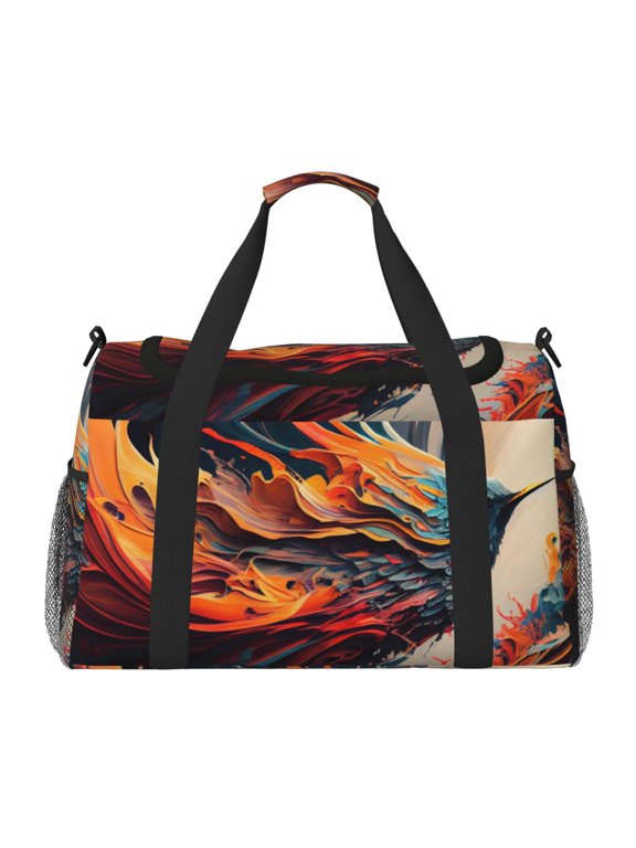 Dynamic Fire Bird Art Print Travel Duffle Bag,Weekender Bags for Women with Shoe Compartment, Gym Duffel Bag with Wet Pocket, Hospital Bags for Labor and Delivery