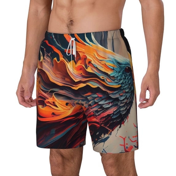 Picia Dynamic Fire Bird Art pattern Mens Swim Trunks with Compression Liner Stretch Beach Shorts Quick Dry with Zipper Pockets No-Chafing Board Shorts-3X-Large